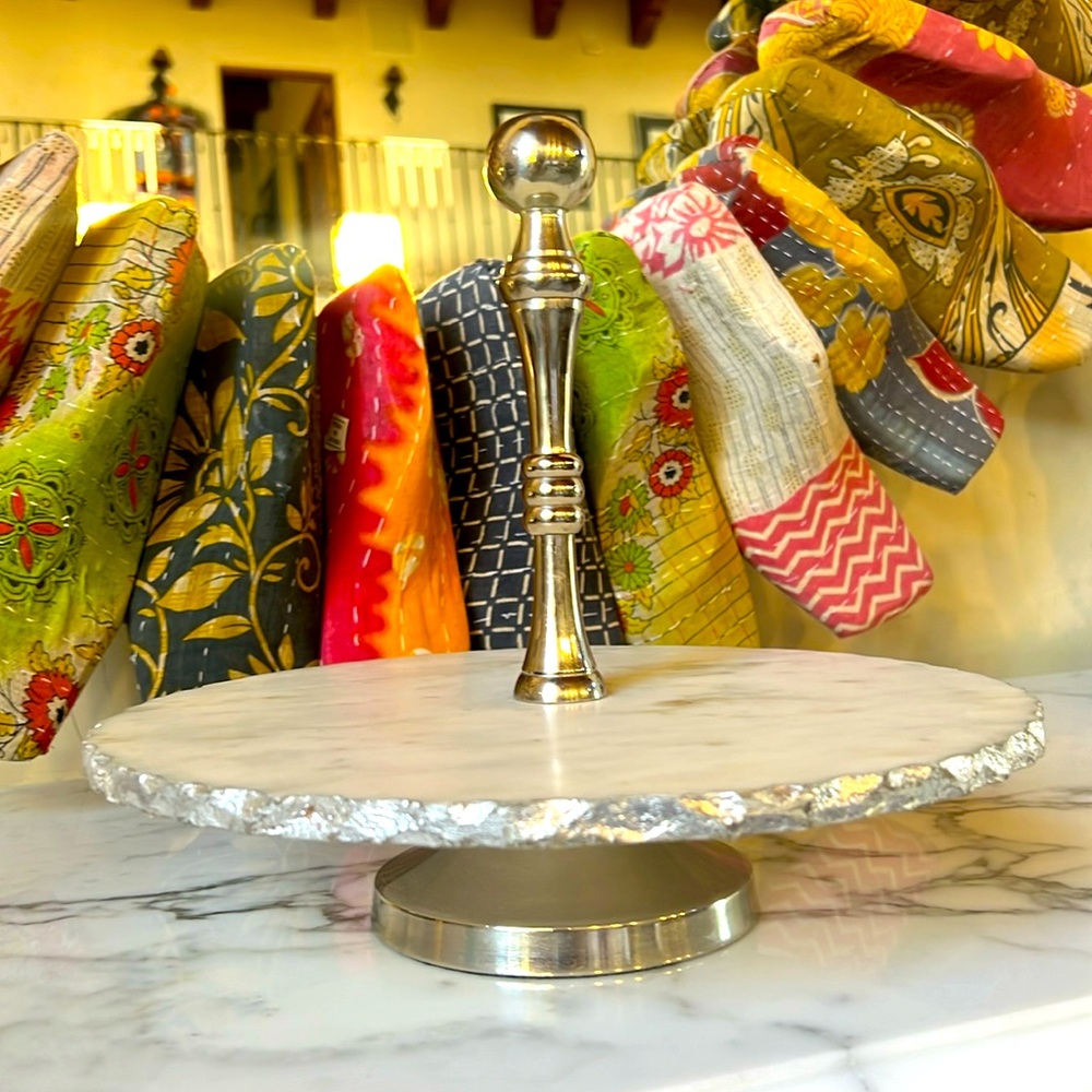 Round marble & Nickel cookie or cupcake display/server